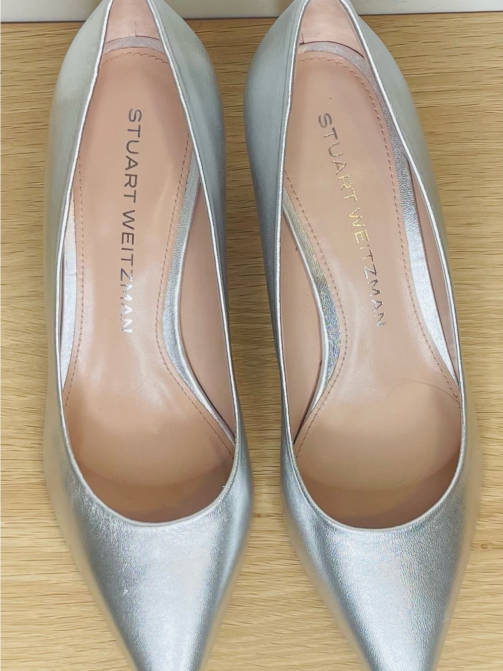 Stuart Weitzman Metallic Silver Pointed Pumps